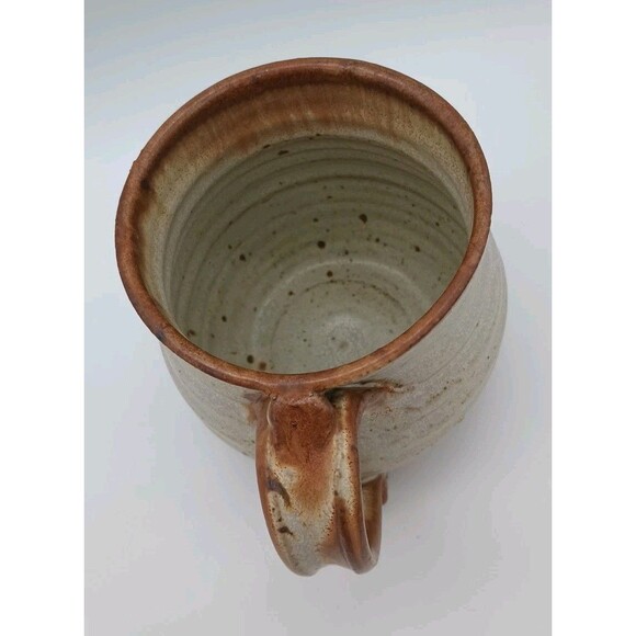Vtg Art Pottery Mug Signed Lytle Potbelly Tan & Brown - Picture 5 of 10